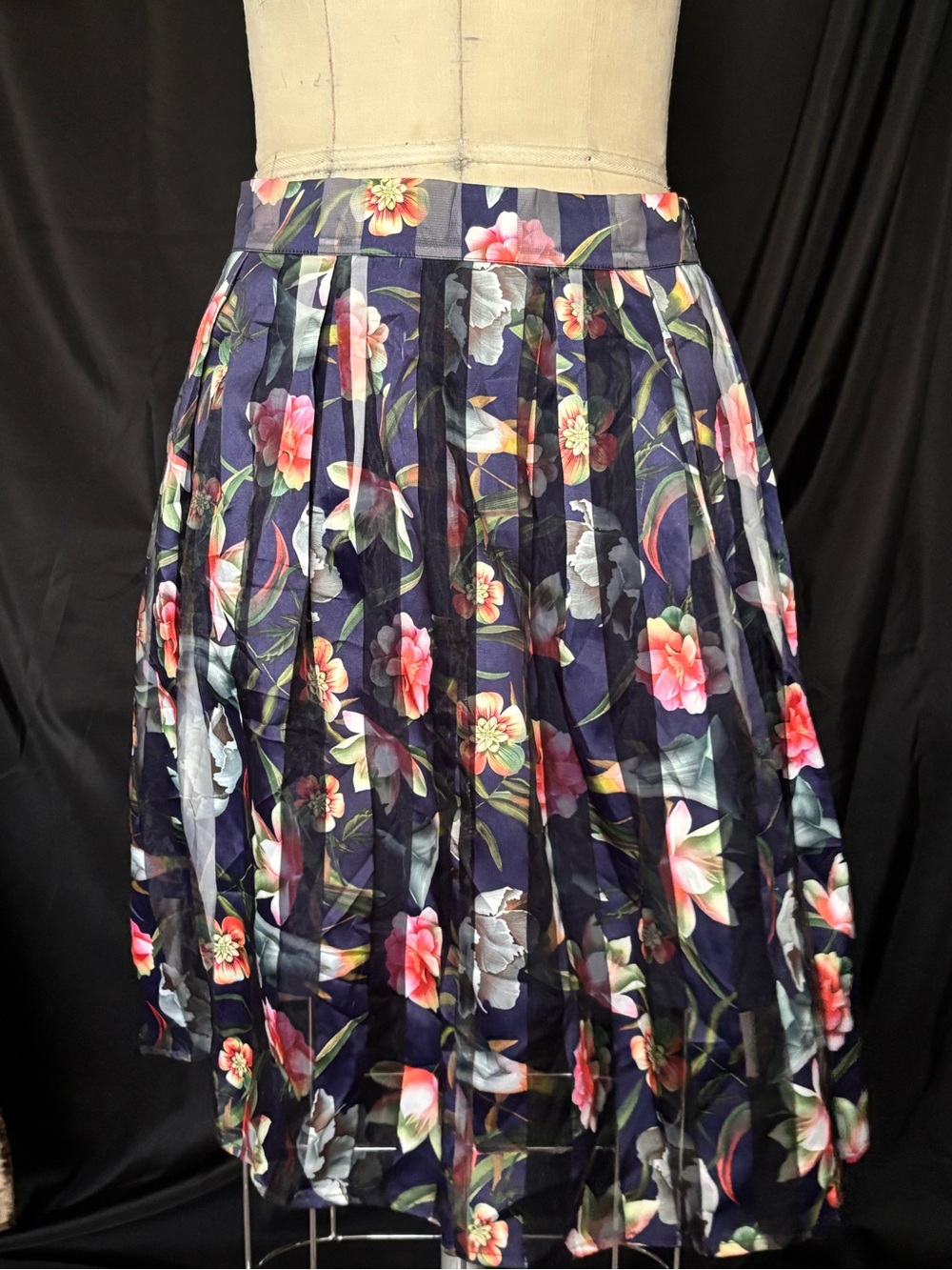 Floral Navy Pleated Midi Skirt - Navy Floral